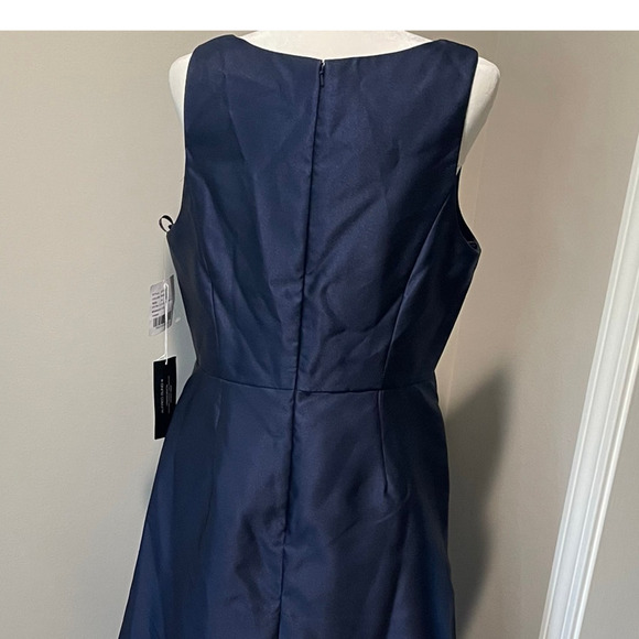 Alfred Sung NWT Gown Maxi Dress Sz 16 Satin V-Neck Pockets D778 Midnight Blue - Picture 11 of 12